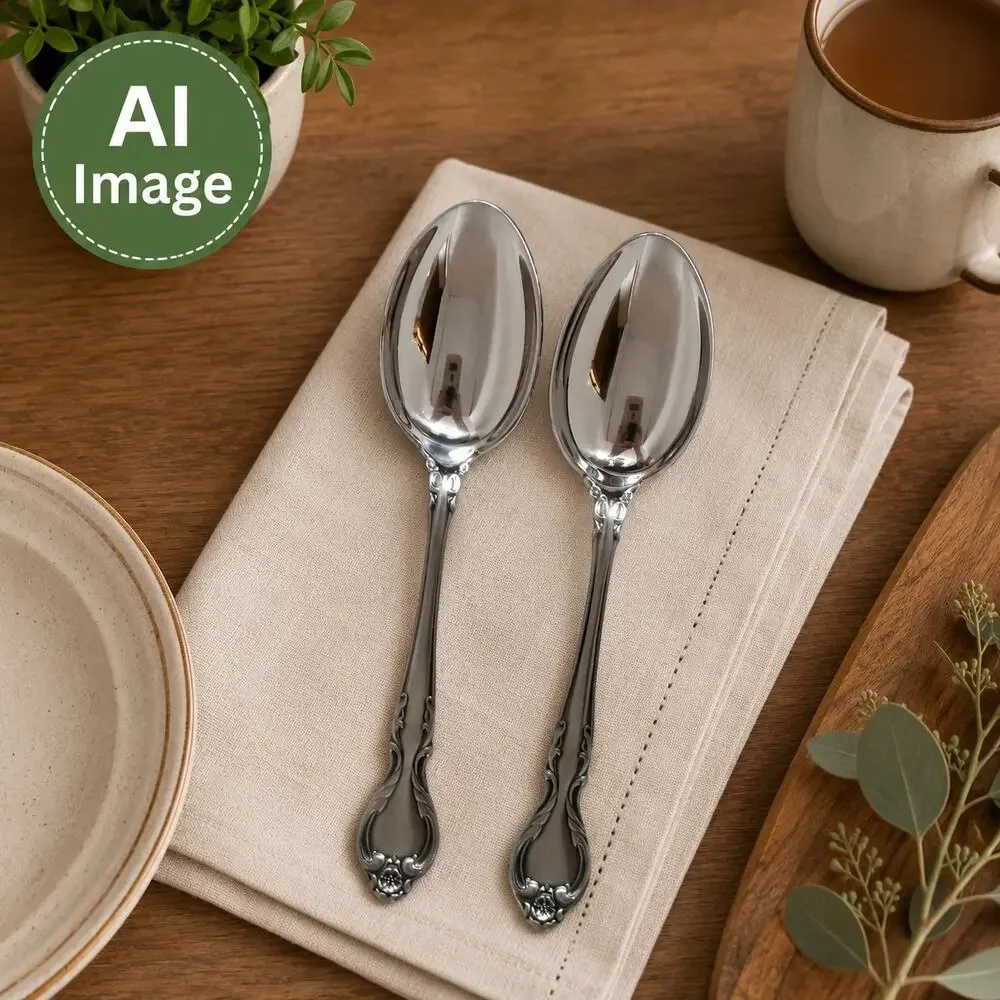 Vintage Lyons Queens Fancy Large Serving Spoons Serve Ware Stainless Steel